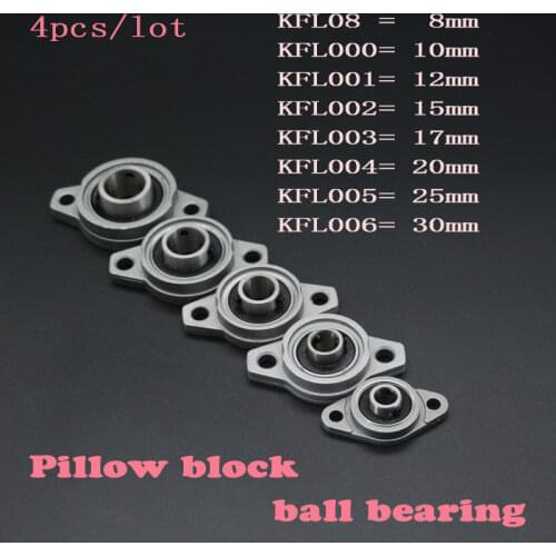 4pcs/lot Zinc Alloy Diameter 8mm to 30mm Bore Ball Bearing Pillow Block Mounted Support KFL08 KFL000 KFL001 KFL002 KFL003 KFL004