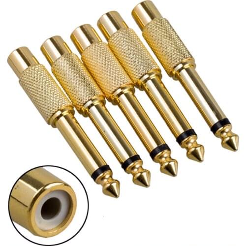 5Pcs 6.35mm Jack Male to RCA Female AV 1/4" Mono Plug Jack Audio Adapter Gold Plated 6.5 to lotus Audio Sound Mixer Connector
