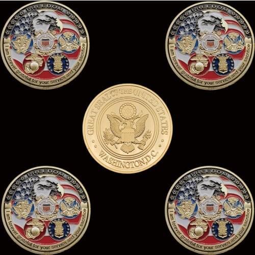5PCS USA Military Freedom Eagle Gold Commemorative Navy USAF USMC Army Coast Guard Rare Token Challenge Coin