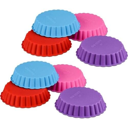 8 Pcs Silicone Cake Pans, Non-Stick Round Pie Moulds, Round Fluted Flan Baking Molds for Muffin, Quiche, Pie (4 Inches)