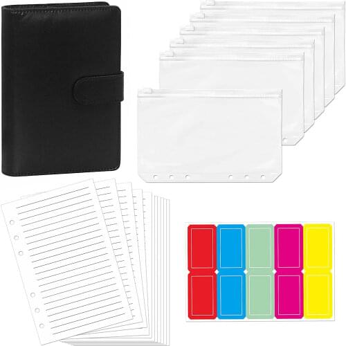 A6 PU Leather Binder Planner Cash Envelopes for Budgeting and Saving Money with 40 Pages Filler Paper,6 Zipper Bags,10 Stickers