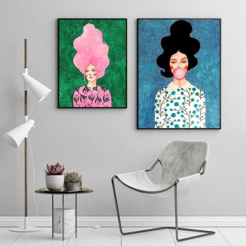 Abstract Doodling Bubble Girl Portrait Wall Art Canvas Painting Nordic Poster And Print Wall Pictures For Living Room Home Decor