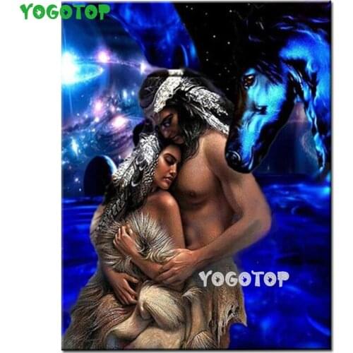 DIY Diamond Painting Indian Couple Black Horse Diamond Mosaic Full Drill Square Cross Stitch Handmade Hobby Love Gift, YY5247