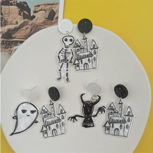 Halloween Acrylic Skull Head Ghost House Asymmetric Design