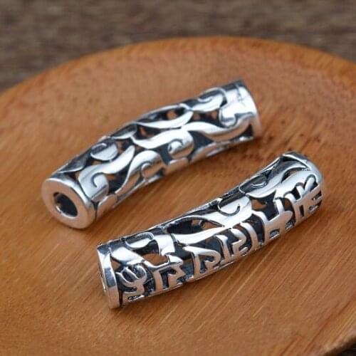 100% 990 Silver Tibetan OM Mani Padme Hum Beads Real Pure Silver Buddhist OM Tube Bead Lucky Tibetan Six Words Proverb Bead