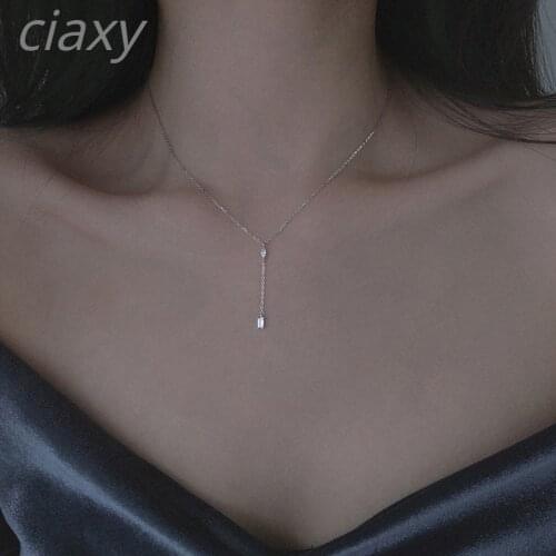 CIAXY 925 Sterling Silver Geometric Pendants Tassel Necklaces Women Zircon Clavicle Chain Necklace Personality Simple Jewelry
