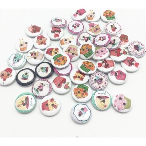 1000pcs/lot 15mm Multi Cake Ice Cream Wood Buttons Painted Sewing Button Embellishments For Scrapbooking Cardmaking