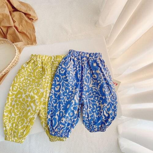 Childrens Floral Pants 2021 Summer New Korean Wide Leg Pants School Children Trousers