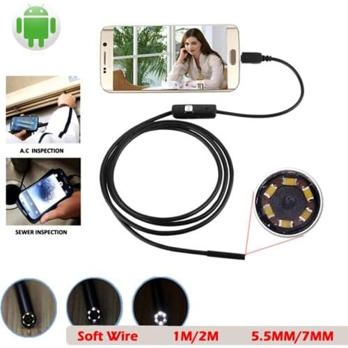 1pc 7mm/5.5mm 1M Endoscope Mirco USB 2m 6LED Endoscope Camera Android Waterproof Pipeline PCB PC Inspection Kids Gags Jokes Toys