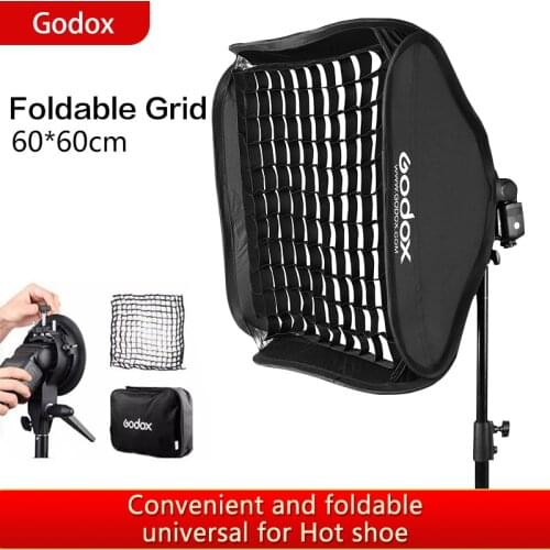 Godox Ajustable Flash Softbox 24*24inch 60 * 60cm + S type Bracket+Honeycomb Grid Mount Kit for Flash Speedlite Studio Shooting