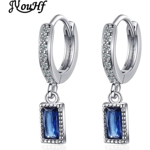 JYouHF Fashion Korean Blue Square Crystal Earrings for Women Luxury AAA Zircon 925 Sterling Silver Drop Earring Pendientes Mujer