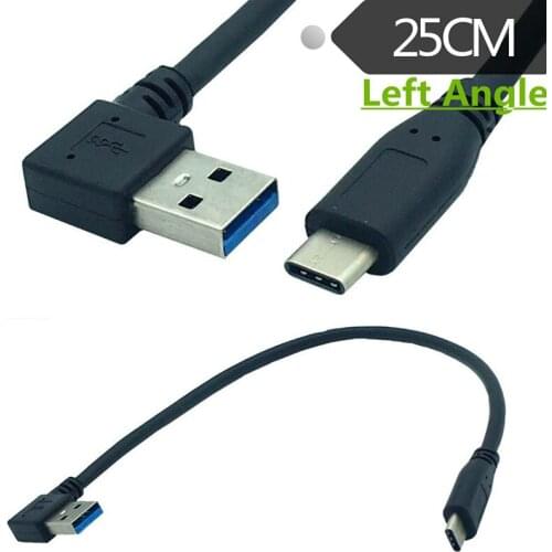 90 degree Left Right Angle USB 3.0 Male to USB3.1 Type-C Male USB Data Sync Charge Cable Connector(Black) 0.25m 25cm