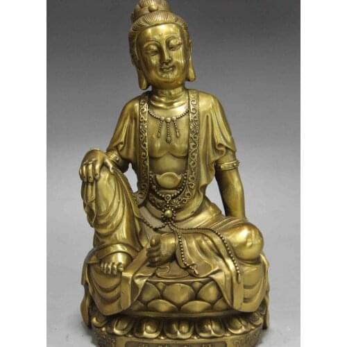 China Folk Fane Brass Copper Waibo mother Guan Yin Kwan-yin Boddhisattva Statue