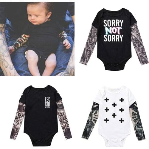 Newborn Baby Boy Tattoo Printed Long Sleeve Patchwork Romper Autumn baby boutique clothing Cotton Long Sleeve Unisex Jumpsuit