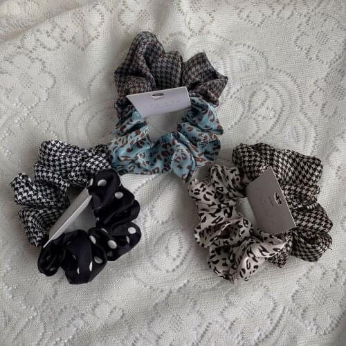 Korean Fashion 2021 New Plaid Leopard Scrunchie Girls Elastic Hair Rubber Bands Gum Hair Accessories Tie Hair Rope 2pcs Set