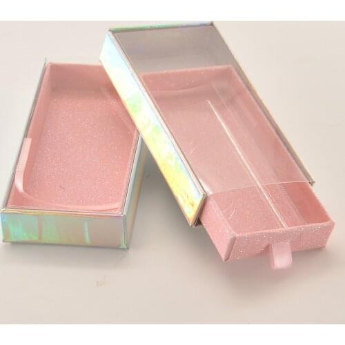 Wholesale Eyelash Packaging Box Lash Boxes Package Custom Rectangle Drawer Pink 25mm Mink Lashes Makeup Storage Case Vendors