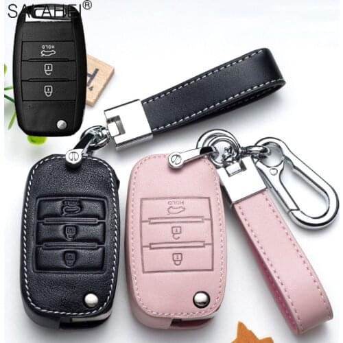 Leather Folding Car Key Cover Protection For KIA Sid Rio Soul Sportage Ceed Sorento Cerato K2 K3 K4 K5 Remote Case For Car