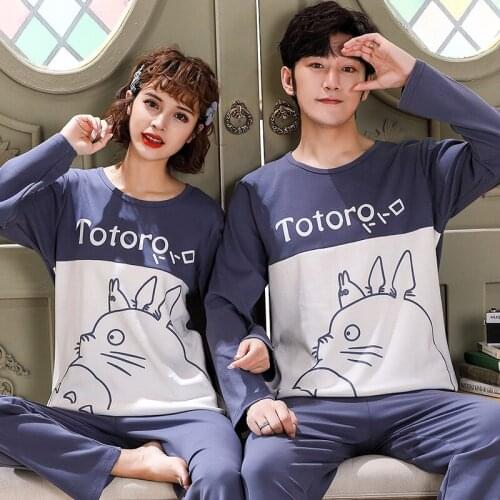 Cartoon Pajama Boy Girl Pullover Long Sleeve Trousers Jammies Casual Couples Lovers O-Neck Nightwear Autumn Pyjamas 6535 Cotton