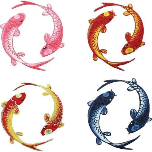 High Quality Golden Taichi Carp Fabric Patch Embroidered Sew On Patches For Clothing DIY Decor Clothes Stickers Applique Badge