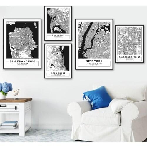 Francisco San Diego Gold Coast New York Map Wall Art Canvas Painting Nordic Posters And Prints Wall Pictures Kids Room Decor
