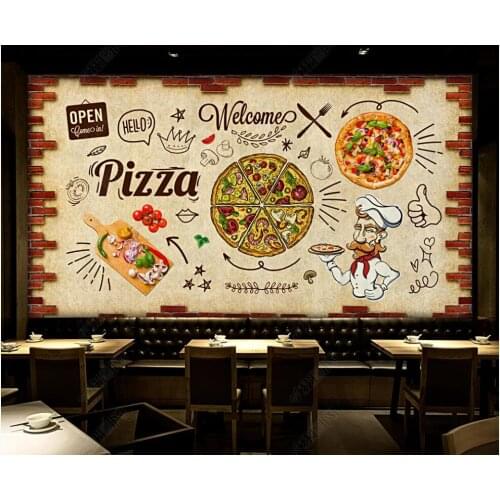 Custom photo mural 3d wallpaper Stylish brick wall hand-painted pizza home decor 3d wall murals wallpaper for walls in rolls