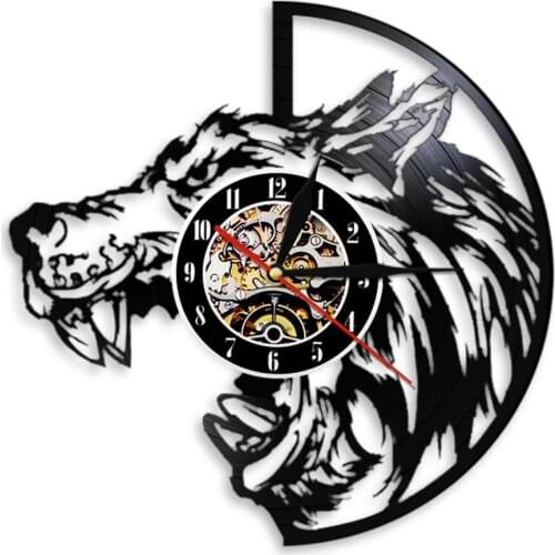 Lycanthrope Werewolf Vinyl LP Record Wall Clock Wolf Hunting Decor Creature Fantasy Art Carved Gramophone Music Record Clock