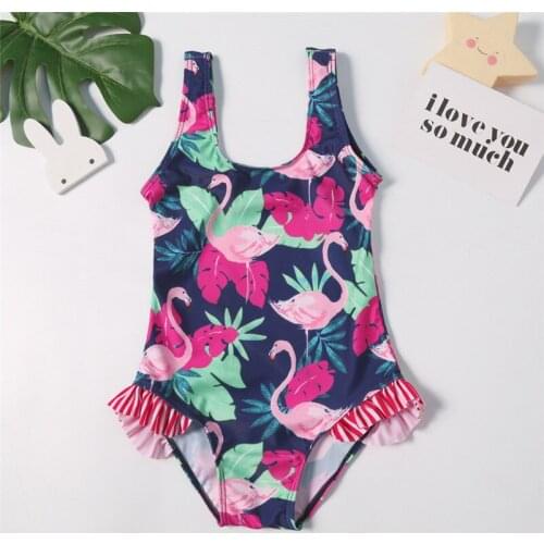 2-6T Girls Swimsuit 2021 New One Piece Cute Flamingo Printing Sleeveless Swimwear Bathing Suit Beachwear Biquini Swimming 2021