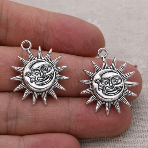 10PCS Antique Silver Plated Sun Moon Charms Pendants for Jewelry Making Bracelet Necklace DIY Accessories Craft 29x25mm