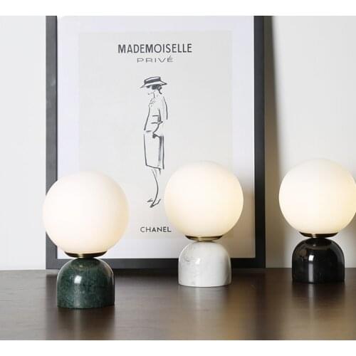 Light luxury marble dark green personality glass ball table lamp restaurant study bedside table lamp