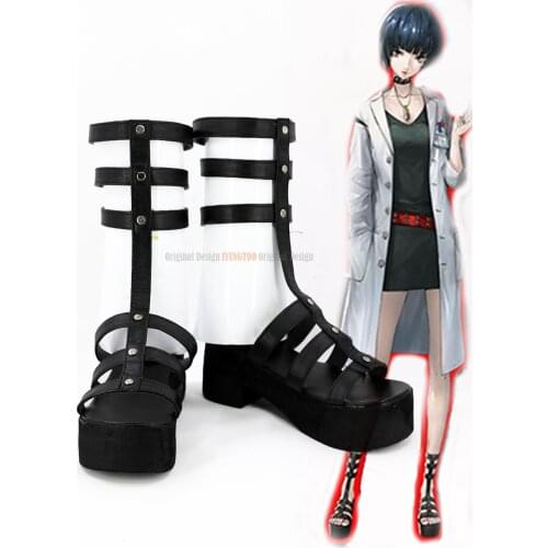 P5A Tae Takemi Shoes Cosplay Persona 5 Tae Takemi Cosplay Shoes Black Sandals Custom Made Unisex Any Size