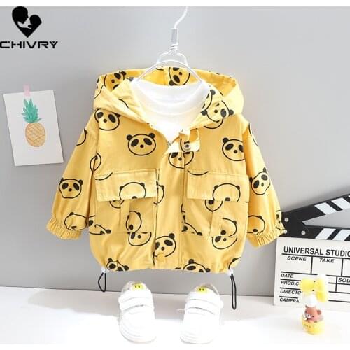 New 2021 Autumn Baby Boys Girls Coat Kids Hooded Cute Cartoon Panda Print Windbreaker Outerwear Fashion Zipper Jackets Clothing