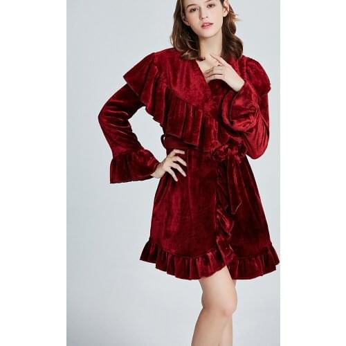 SXTHAENOO Women Nightgown V-neck Long Sleeve Robe Loose Kimono Bathrobe Gown Sleepwear Warm Winter New Casual Home Wear