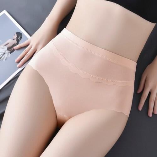 Plus size ice silk high waist panties women thin section wave Lingerie Female side breathable seamless briefs