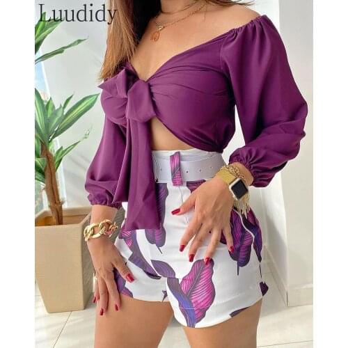 Women Two Pieces Set Lace Up Crop Top Skirt Lady Outfits Women Summer Sexy Club Clothes