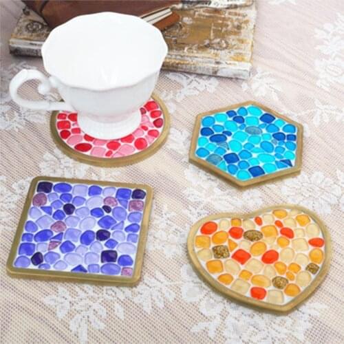 Silicone Casting Mold DIY Coaster Base Round Square Heart Molds Epoxy UV Resin Craft Home Decoration Vintage Handmade Tools,1PC