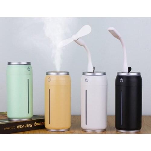 3 in 1 Misty Can Humidifier 220ML Ultrasonic Air Humidifier Diffuser for Home Car USB Fogger Mist Maker with LED Night and Fan