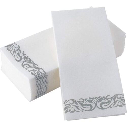 50PCS Disposable Hand Towels Decorative Bathroom Napkins Paper For Parties Weddings Dinners Silver Floral Sanitary Paper