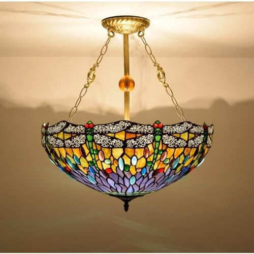 50cm American Retro Dragonfly Art Bar Light European Creative Tiffany Colorful Glass Restaurant Bedroom Chandelier