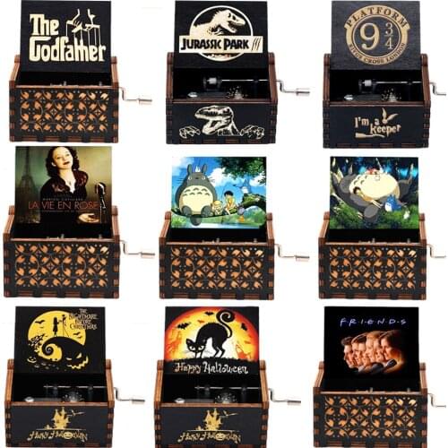 Antique Wooden Hand Cranked Music Box Jack Sparrow Pirates of The Caribbean Davy Jones Music Box for Birthday Christmas Gift