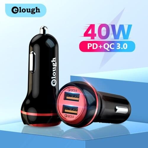 Elough USB Car Charger Quick Charge QC 3.0 40W Dual Port USB Fast Phone Charging For iPhone Xiaomi Huawei Poco USB C PD Charger