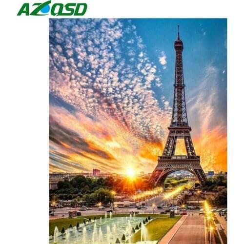 AZQSD DIY Unframe Painting By Number Canvas Kits Tower Handpainted Gift Coloring By Numbers Landscape Home Decoration