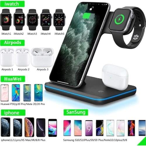 15W Wireless Charger Stand 3 in 1 Qi Fast Charging Dock Station For iPhone 11 XS XR X 8 iwatch 654 samsung universal