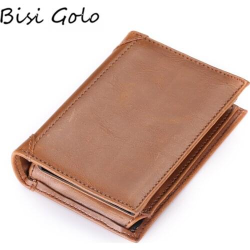 BISI GORO Luxury Vintage Credit Card Holder Crazy Horse Handmade Leather Men Wallets Multi-Functional Coin Purse Wallet For Men