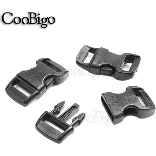 50pcs Plastic Curved Side Release Buckle Black 3/8" (10mm) for Strap Paracord Bracelet Pet Collar Backpacks Belt Webbing Parts