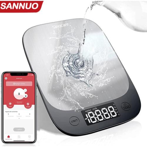 Sinocare Kitchen Scale Food Scales Digital Weight Grams Stainless Steel Electronic Balance Measure Tools with APP LED Display