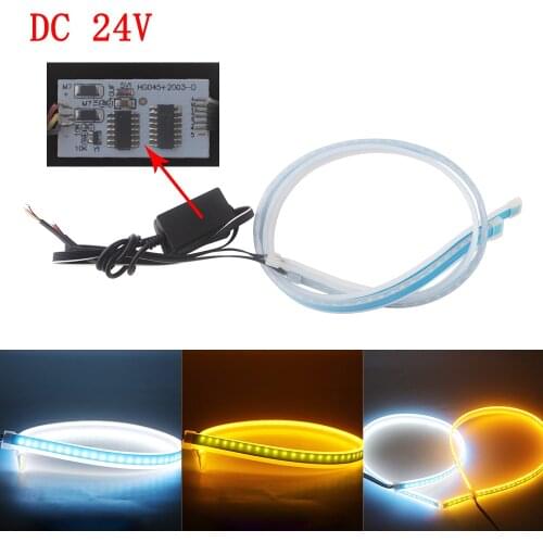 DC 12V 24V 2pcs White/Blue&Amber 30cm 45cm 60cm Car Trucks Streamer Flowing Flexible Daytime Running Light Turn signal LED Strip