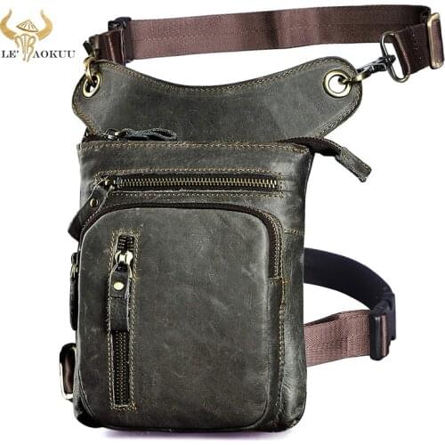 Real Cow Leather Design Men Crossbody Satchel Bag Fashion Gray Organizer Fanny Waist Belt Pack Drop Leg Bag Tablet Case 211-11