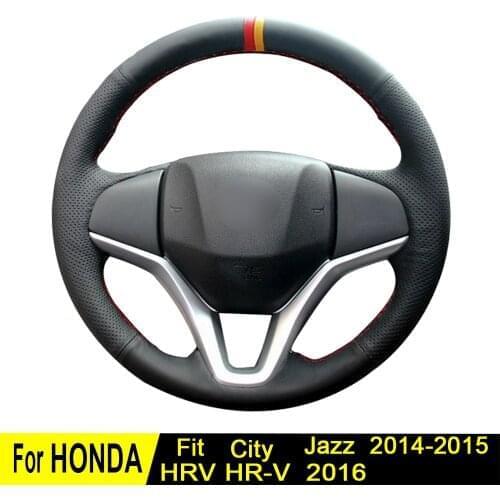 Car Steering Wheel Cover For Honda Fit City Jazz 2015 2014 HRV HR-V 2016 Hand-stitched Black Artificial Leather Non-slip