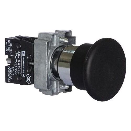 XB2BC21 XB2BC21C = ZB2BZ101C + ZB2BC2C Ø 22 button mushroom, black, mushroom head diameter Ø 40, spring return, 1 NO