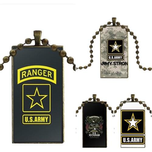 Camouflage Us Army Veteran Signal Corps For Unisex Gift Glass Cabochon Pendant Necklace Rectangle Fashion Necklace